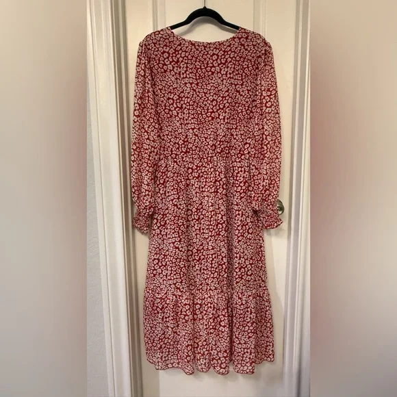 Elegant Red and White Animal Print Patterned Long Sleeve Dress by PrettyGarden - Picture 2 of 14